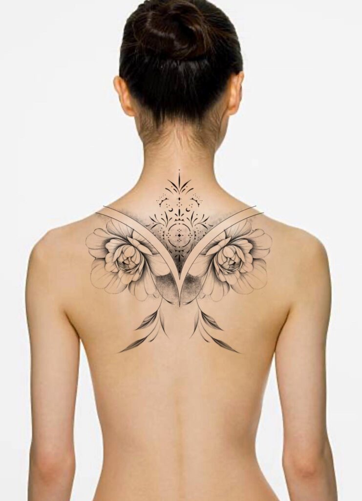 az-tattoo - illustration tatouage dos ornement florale